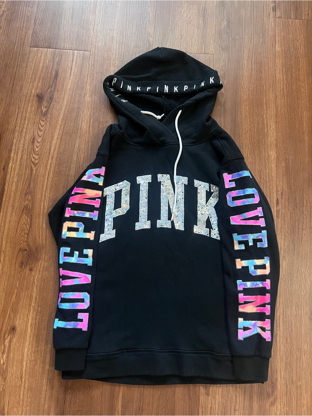 VS PINK RARE BLING WATERCOLOR HOODIE XS - Picture 3 of 12